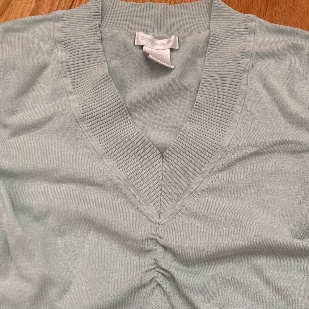 Worthington Silk 3/4 Sleeve V-neck sweater in powder blue
